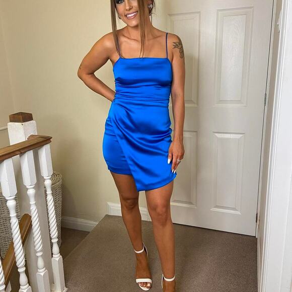 Zara Blue Satin Mini Dress - Picture 5 of 14